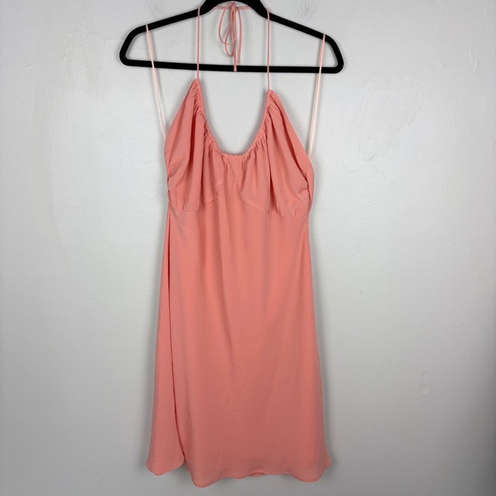 Abercrombie & Fitch Halter Ruched Mini Dress Pink Open Back Large Tall